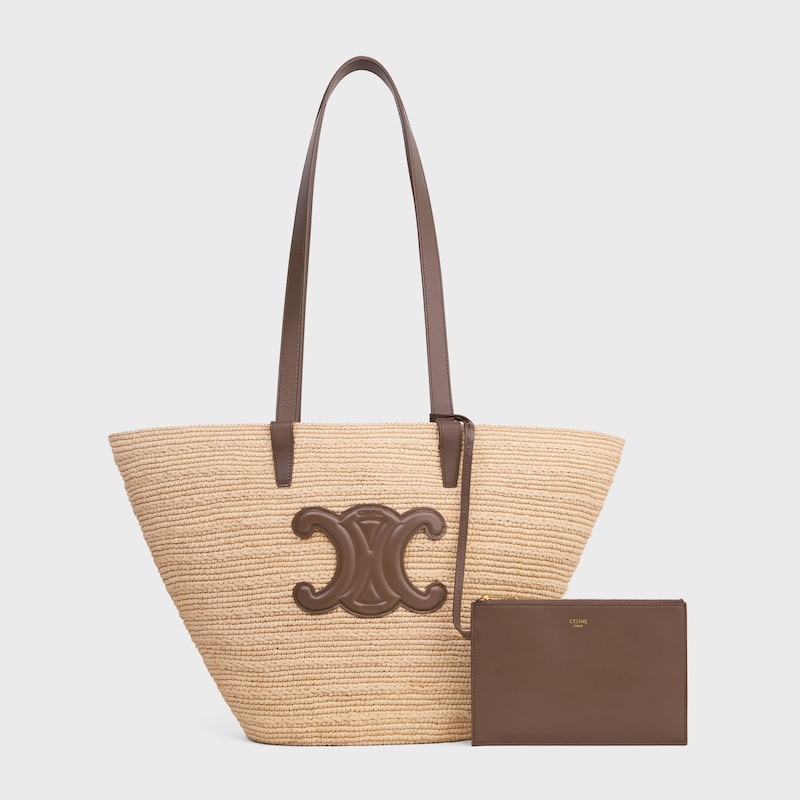 Celine Classic Panier moyen modèle Souple Raphia et veau - GLAZED BROWN - PANIER - 1 | CELINE