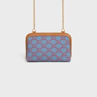 Clutch on Chain IN TEXTILE WITH TRIOMPHE ALL OVER AND NATURAL CALFSKIN - DENIM BLUE / RED - NEW - 1 | CELINE