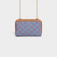 Pochette à chaîne TEXTILE AVEC TRIOMPHE ALL OVER ET VEAU NATUREL - BLEU DENIM / ROUGE - MINI SACS - 1 | CELINE