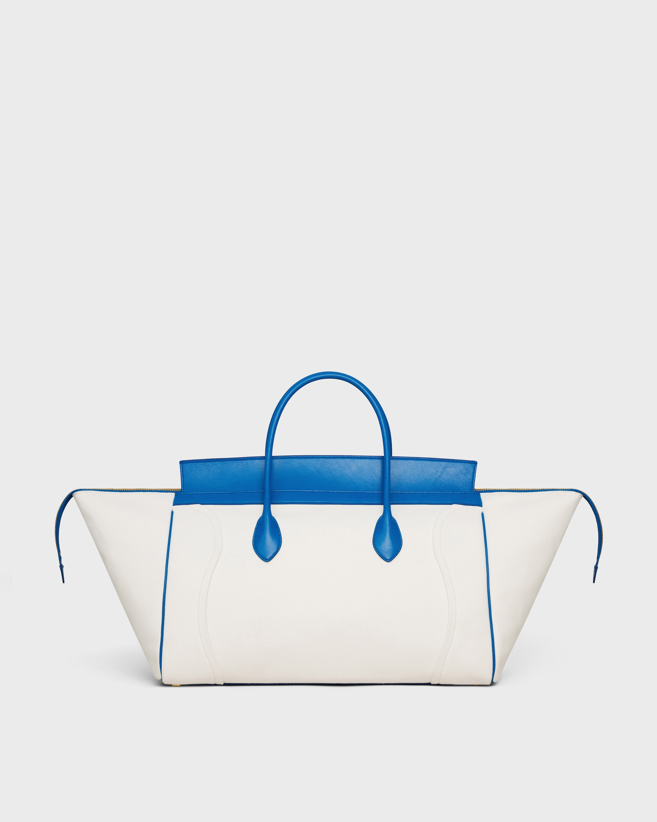 CELINE ライトブルートートバッグ BIG LUGGAGE IN textile and calfskin - NATURAL / ULTRA BLUE | CELINE