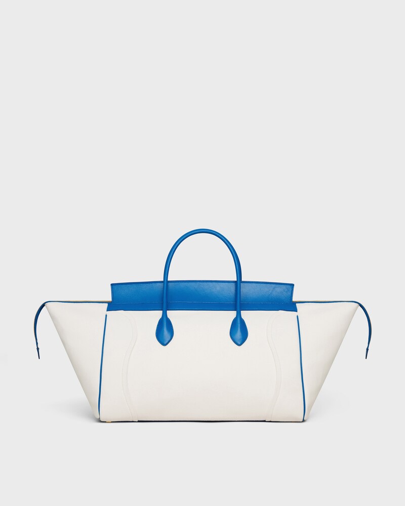 BIG LUGGAGE IN textile and calfskin - NATURAL / ULTRA BLUE - LUGGAGE - 1 | CELINE