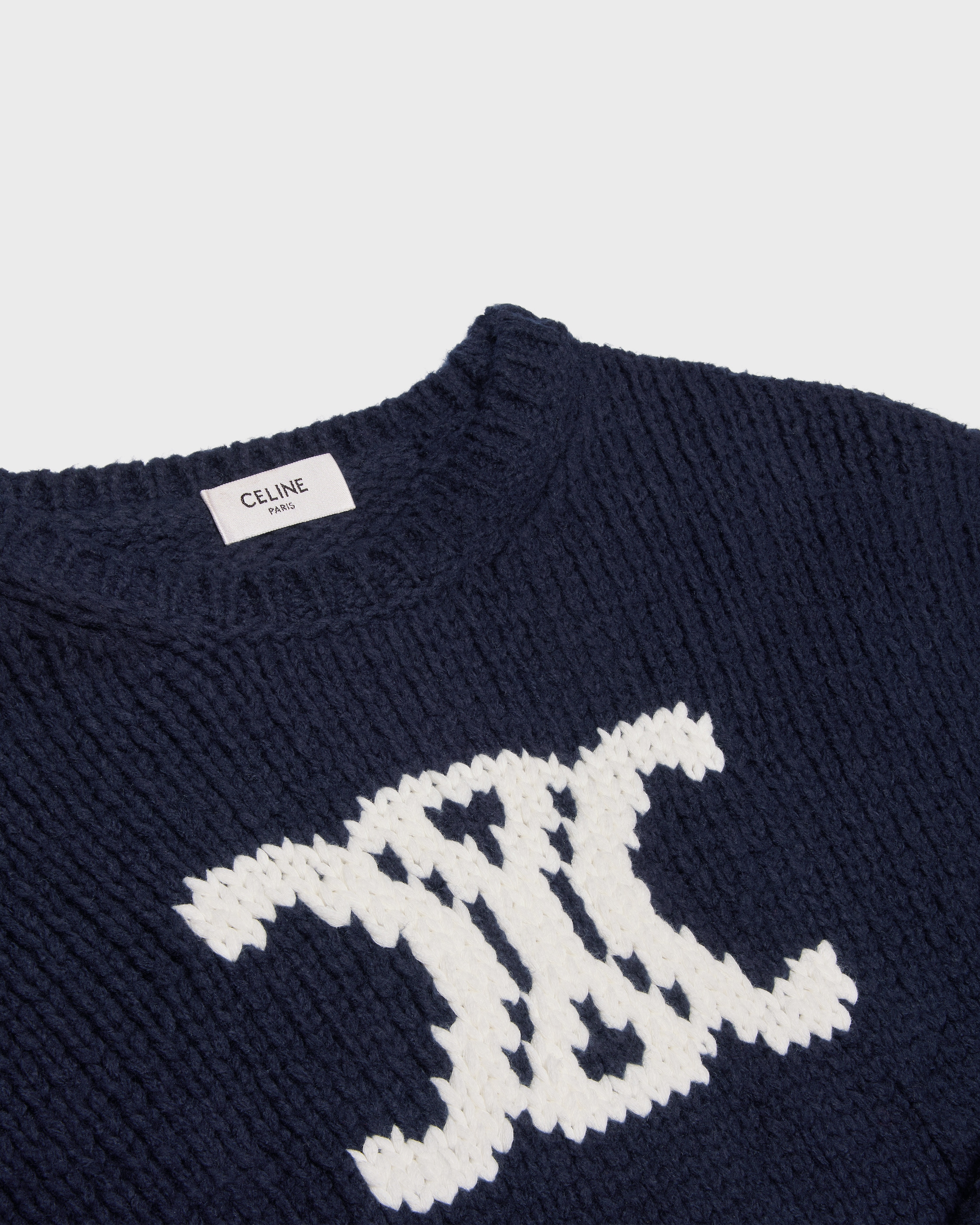CELINE ネイビー ニットセーター XL crewneck sweater IN cotton - NAVY / WHITE | CELINE