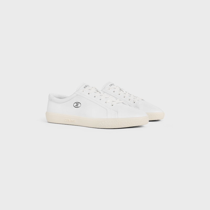 CELINE LOU LOW LACE-UP SNEAKER WITH TRIOMPHE IN LAMBSKIN - OPTIC WHITE/DARK GREY -  - 1 | CELINE
