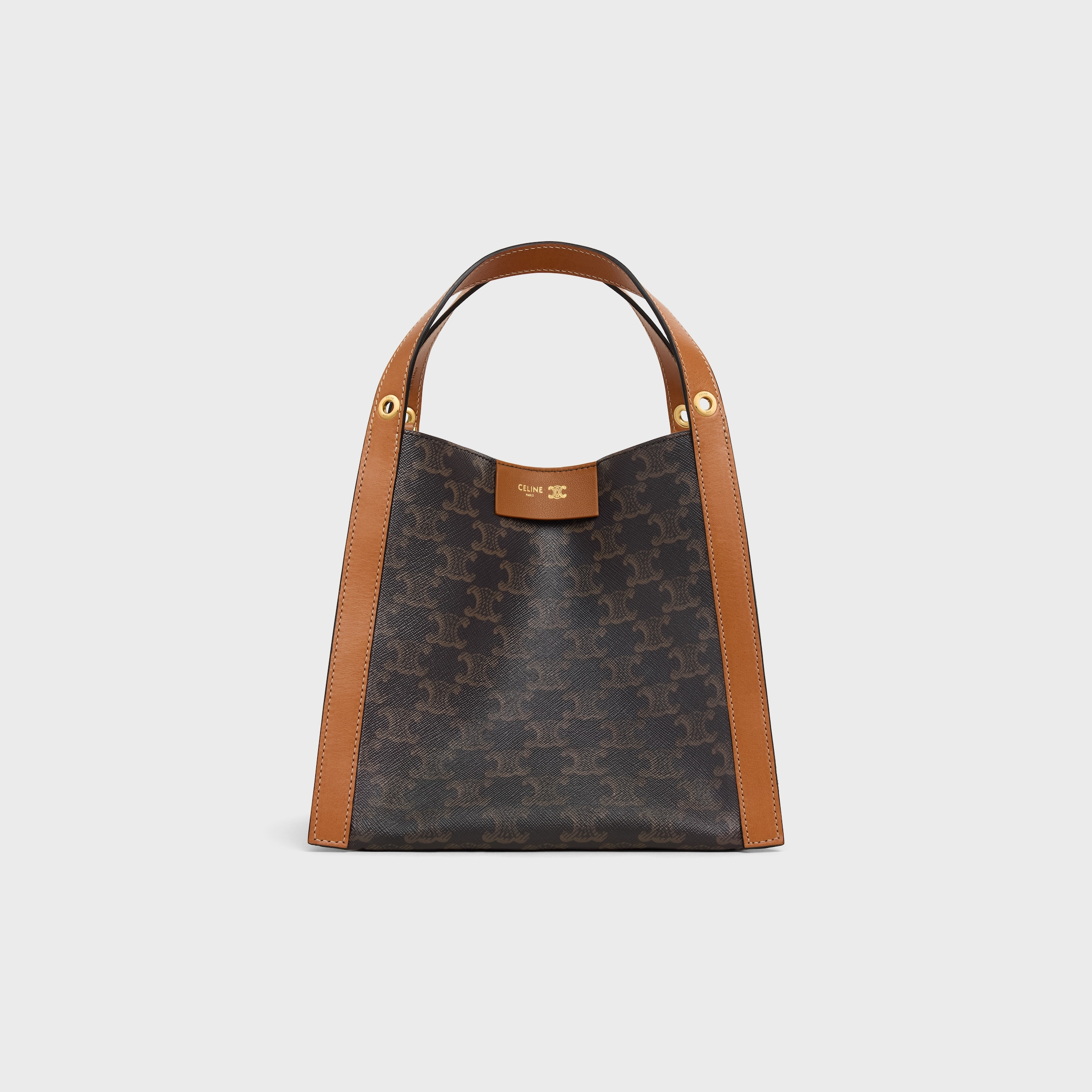 SMALL CUBE BAG IN Triomphe Canvas and NATURAL Calfskin - MIEL | CELINE