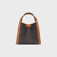 SMALL CUBE BAG IN Triomphe Canvas and NATURAL Calfskin - MIEL - TOP-HANDLE BAGS - 1 | CELINE