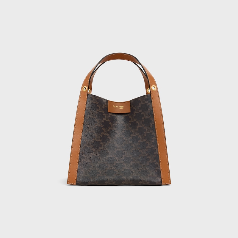 SMALL CUBE BAG IN Triomphe Canvas and NATURAL Calfskin - MIEL - TOP-HANDLE BAGS - 1 | CELINE