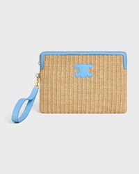 스몰 스트랩 파우치 - 라피아 이펙트 텍스타일 & 카프스킨 - 스카이 블루 - NEW - 1 | CELINE
