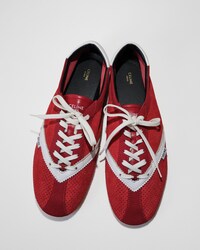 THE FLAT SNEAKER IN SUEDE CALFSKIN AND LAMBSKIN - RED/WHITE -  - 1 | CELINE
