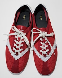 THE FLAT SNEAKER EN CUIR DE VEAU VELOURS ET CUIR D'AGNEAU - ROUGE/BLANC -  - 1 | CELINE