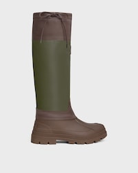 celine riley HIGH BOOT IN Nylon and Calfskin - Dark Brown / Khaki -  - 1 | CELINE