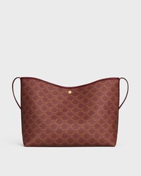 SOFT SHOPPER BAG IN TRIOMPHE CANVAS AND CALFSKIN - BURGUNDY/TAN - TRIOMPHE CANVAS - 2 | CELINE
