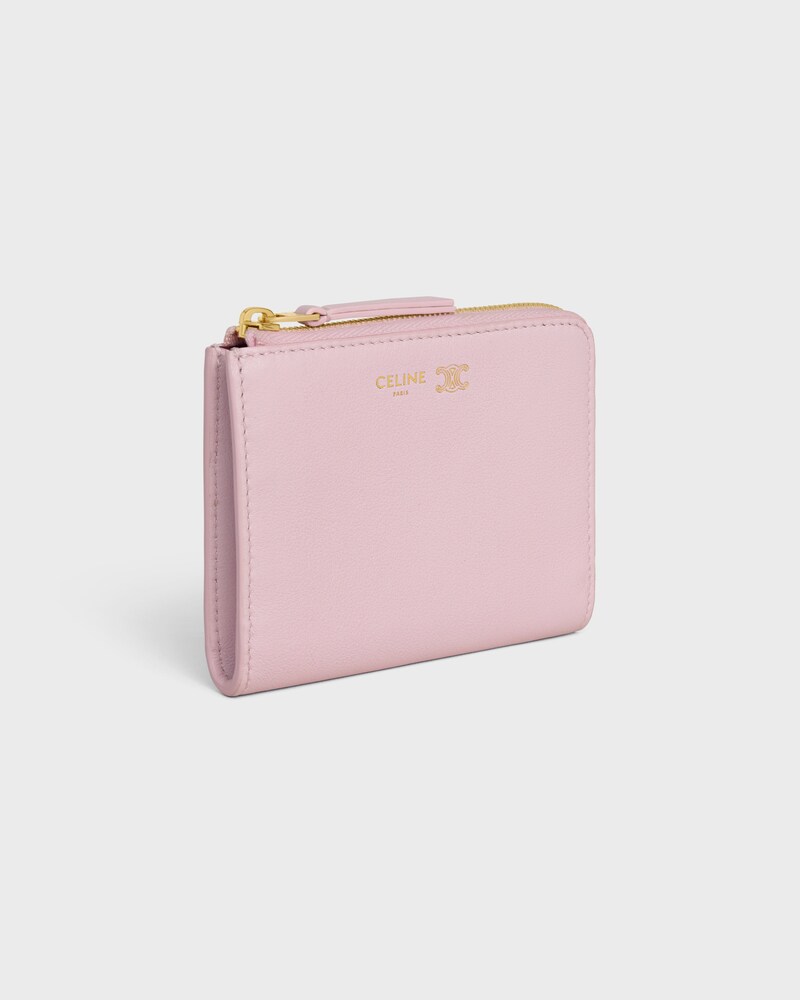 FLAT ZIPPED WALLET TRIOMPHE STAMP IN SUPPLE GRAINED CALFSKIN - DIRTY PINK / SYRAH - NEW - 1 | CELINE