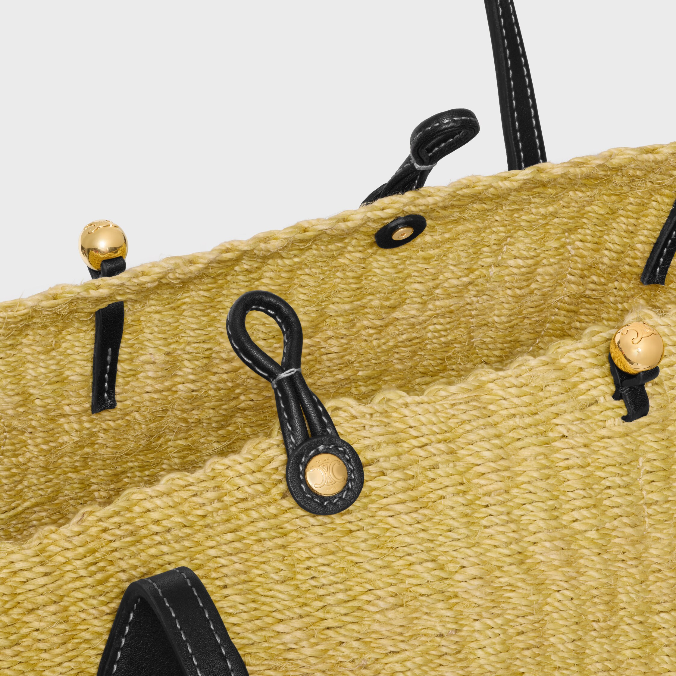 LARGE TRIOMPHE BEADS BASKET IN SISAL AND CALFSKIN - NATURAL