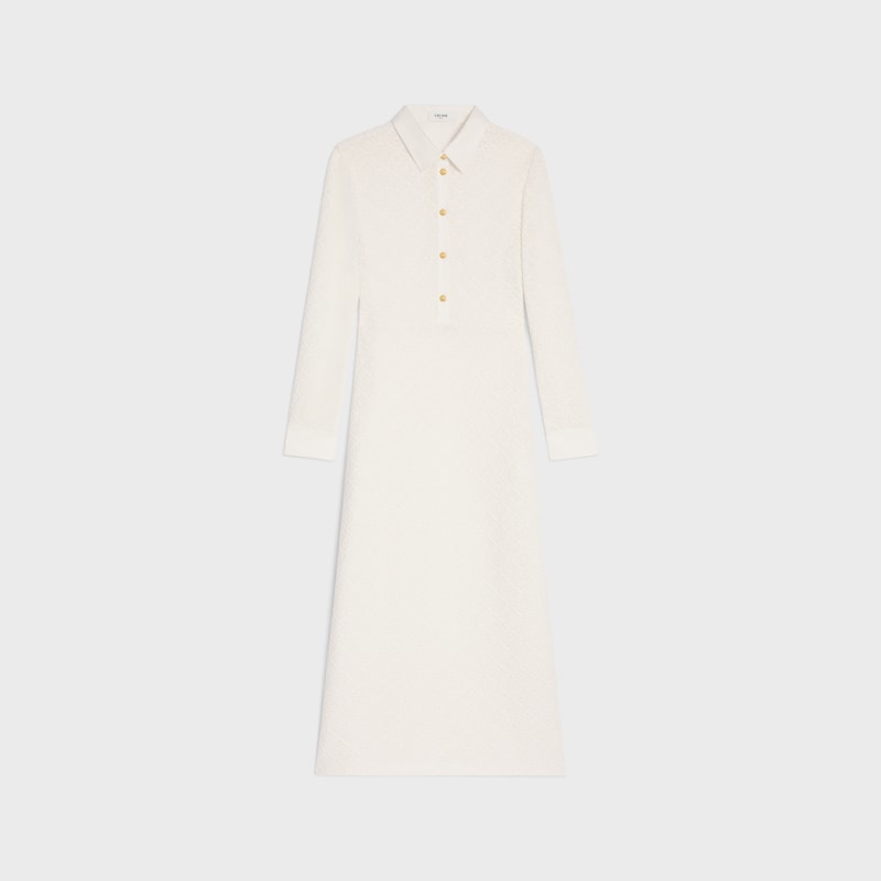 เดรสโปโลความยาวครึ่งน่อง ผ้าคอตตอนโครเชต์ - สีไอวอรี -  - 1 | CELINE