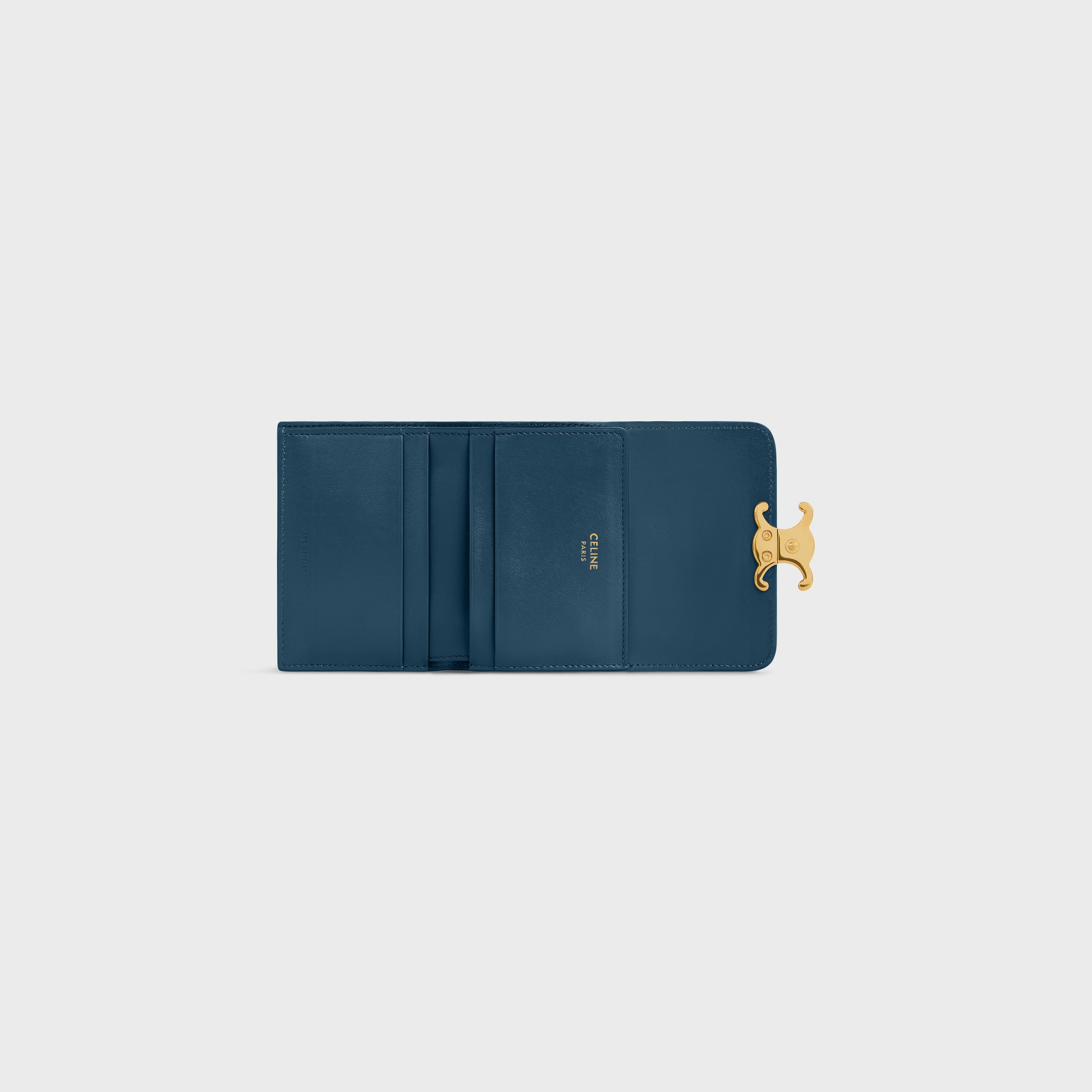 COMPACT WALLET WITH COIN TRIOMPHE IN Shiny calfskin - TEAL BLUE