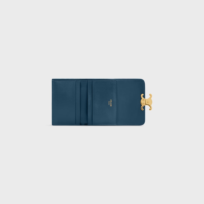 COMPACT WALLET WITH COIN TRIOMPHE IN Shiny calfskin - TEAL BLUE - WALLETS - 1 | CELINE