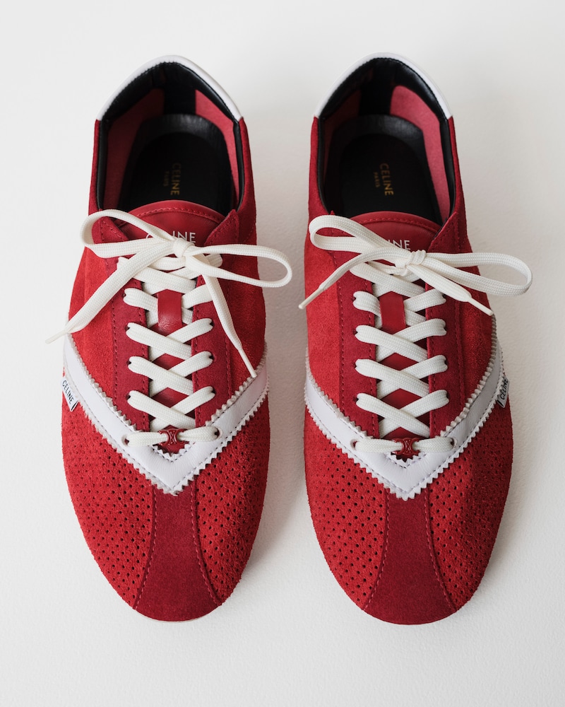 THE FLAT SNEAKER IN SUEDE CALFSKIN AND LAMBSKIN - RED/WHITE -  - 1 | CELINE