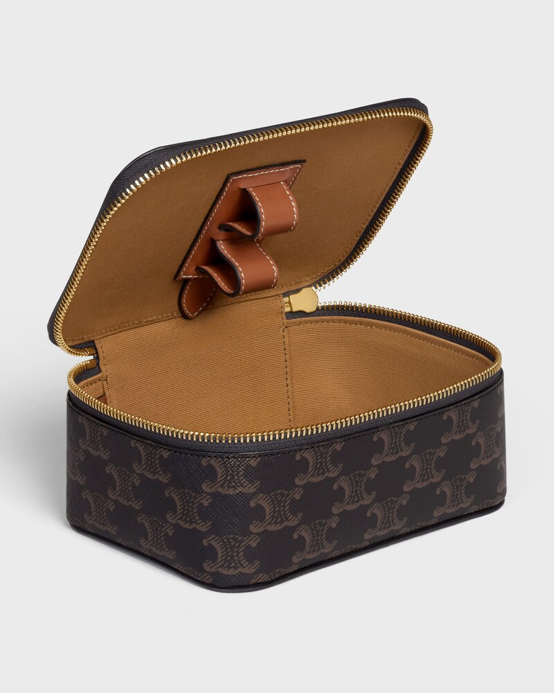 Top Handle Small Toiletry Case in Triomphe Canvas and Calfskin - TAN - TRAVEL - 1 | CELINE