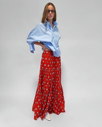 skirt IN printed cotton and silk voile - VERMILLION/NAVY/CHALK -  - 2 | CELINE