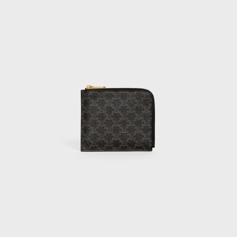 Zipped Purse with card holder IN Triomphe Canvas and Lambskin - Tan - TRIOMPHE CANVAS - 1 | CELINE