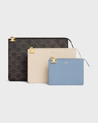 THREE POUCHES SET TRIOMPHE CHARMS IN TRIOMPHE CANVAS & GRAINED CALFSKIN - TAN / CREAM / LIGHT DENIM - POUCHES - 1 | CELINE