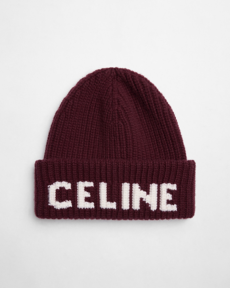 หมวกบีนนี่ทำจากผ้าวูลแคชเมียร์ - สีเบอร์กันดี -  - 1 | CELINE
