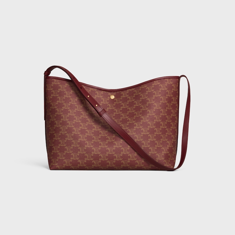 SOFT SHOPPER BAG IN TRIOMPHE CANVAS AND CALFSKIN - BURGUNDY/TAN - TRIOMPHE CANVAS - 1 | CELINE