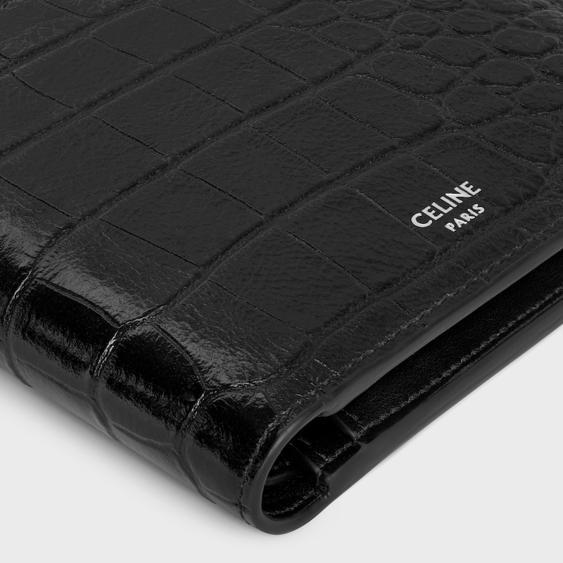 Cartera con dos pliegues de piel de becerro repujada de piel de cocodrilo - NEGRO - GIFT FINDER - 1 | CELINE