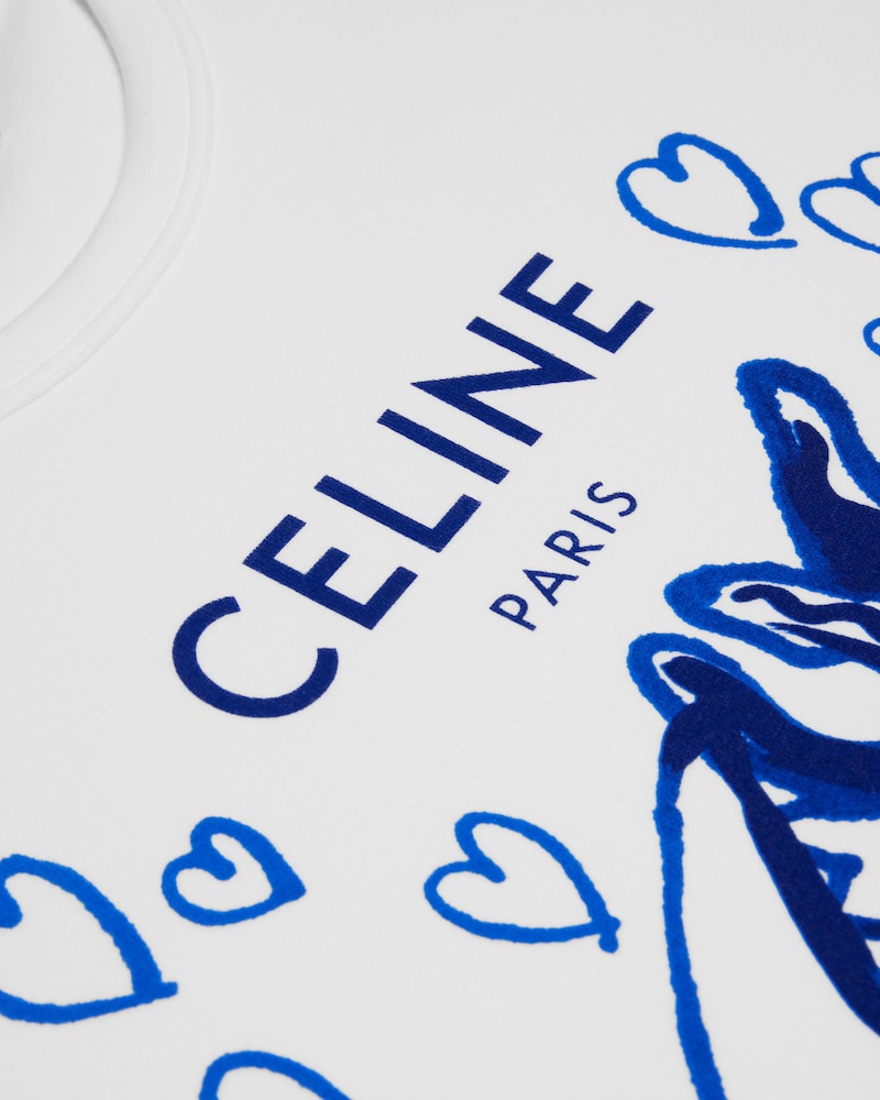 t-shirt IN ribbed cotton jersey - xhite/blue -  - 1 | CELINE