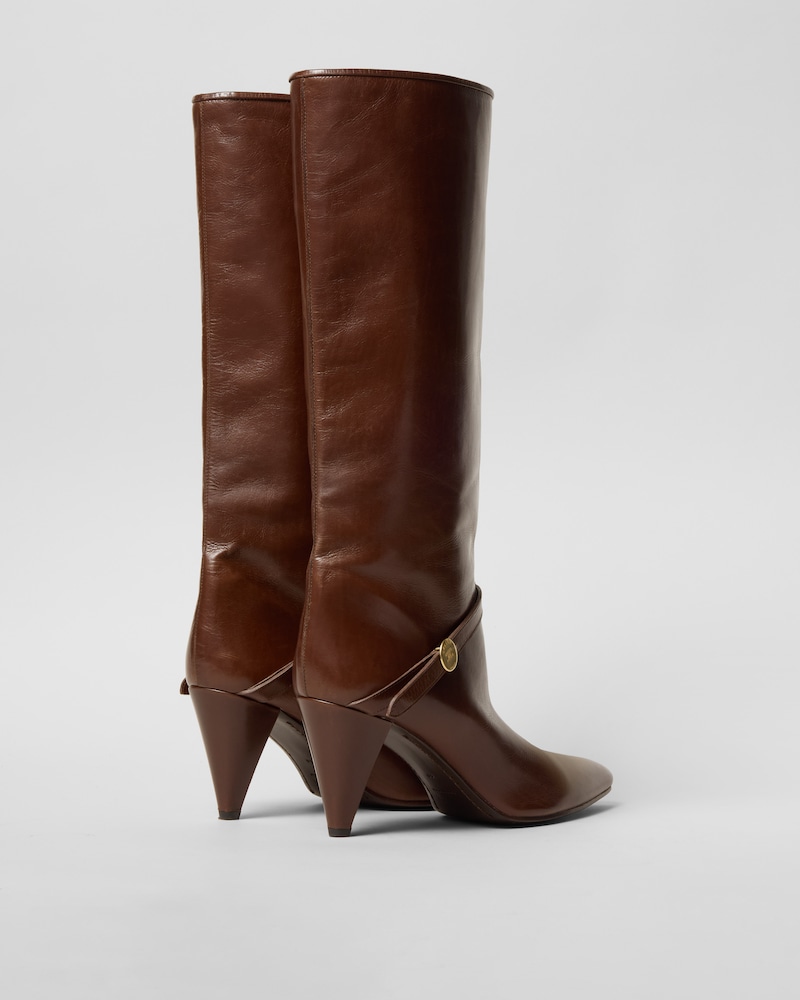 CONIC HIGH BOOT IN CALFSKIN - DARK BROWN -  - 1 | CELINE