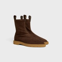 FLOW - BOTTINE ZIPPÉE EN CUIR D'AGNEAU VELOURS STRETCH - MARRON FONCÉ -  - 2 | CELINE