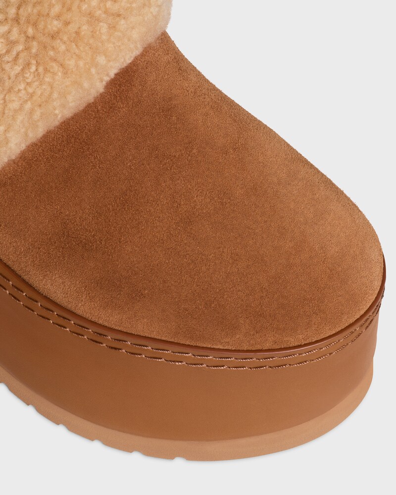 CELINE DANA WEDGE MULE in SUEDE CALFSKIN AND SHEARLING - COGNAC -  - 1 | CELINE