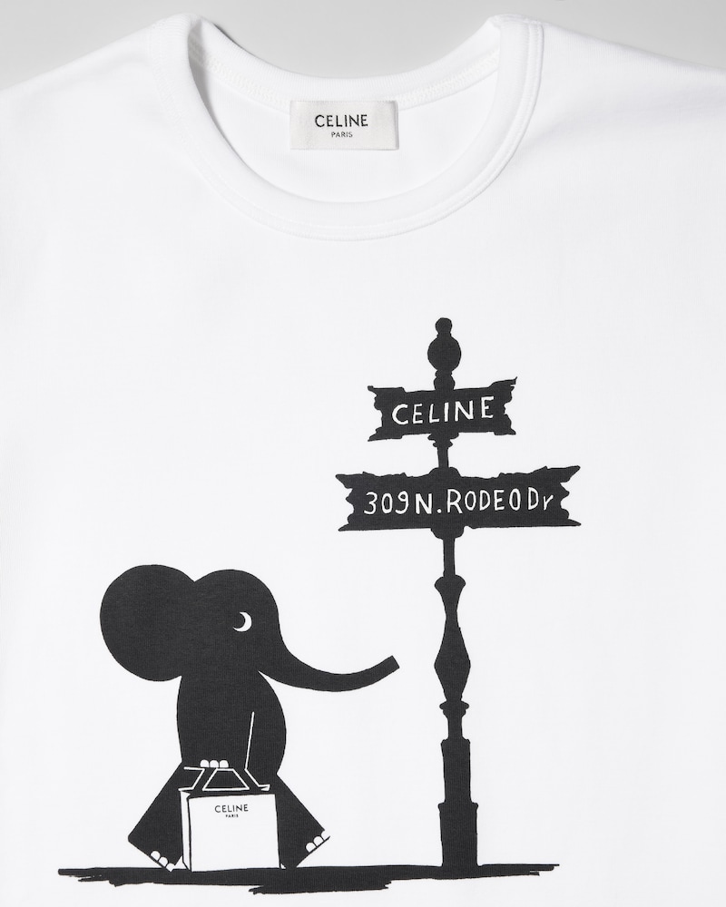 CAMISETA EN PUNTO DE ALGODÓN ACANALADO - BLANCO ÓPTICO / NEGRO -  - 1 | CELINE