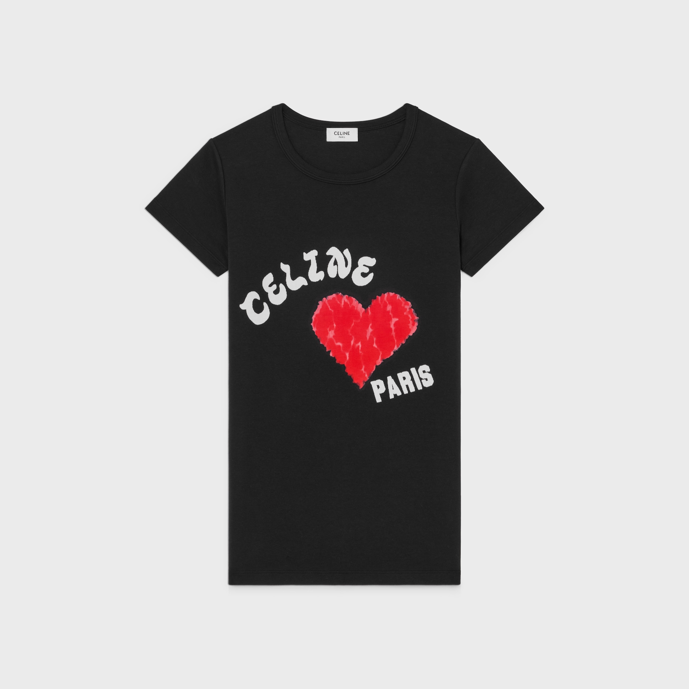 T-SHIRT IN RIBBED COTTON JERSEY - BLACK / WHITE / RED | CELINE
