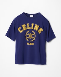 CAMISETA EN PUNTO DE ALGODÓN - AZUL MARINO LAVADO / AMARILLO -  - 1 | CELINE
