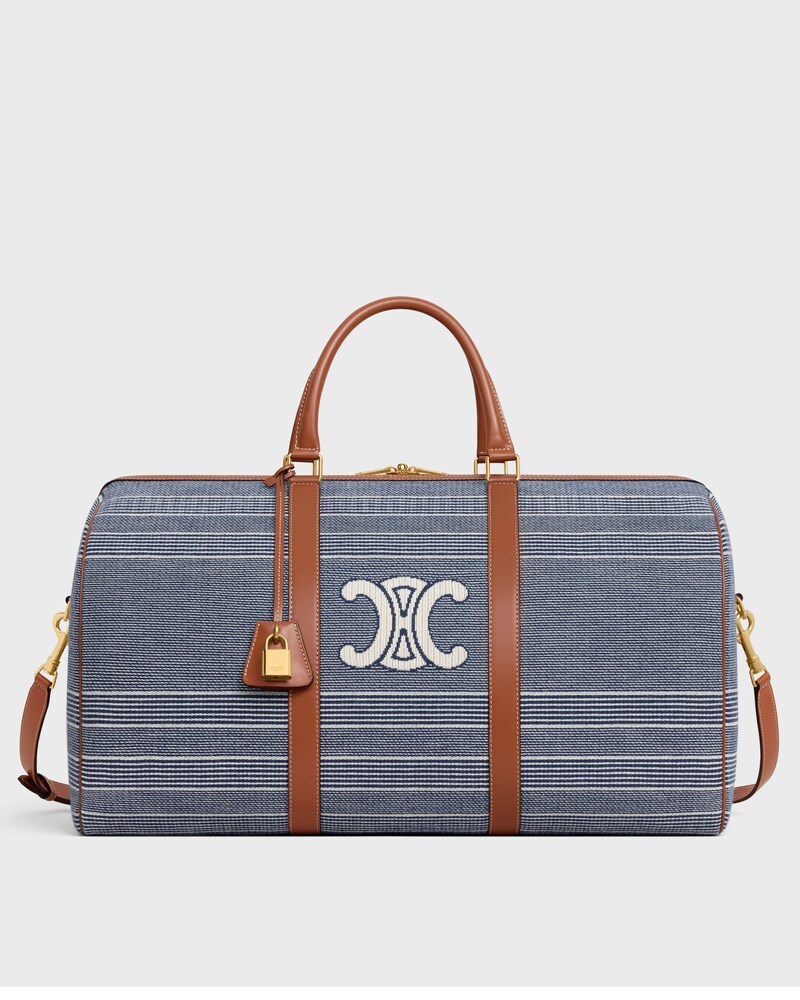 LARGE TRAVEL BAG IN JACQUARD TEXTILE AND CALFSKIN - BLUE / BEIGE - TRAVEL - 1 | CELINE