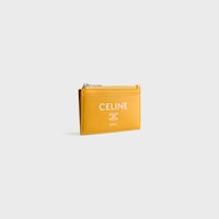 Zipped Card Holder IN SMOOTH LAMBSKIN - MERIGOLD / WHITE - COIN HOLDERS - 2 | CELINE