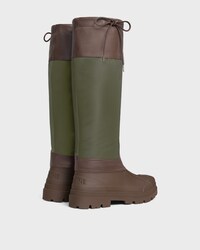 celine riley HIGH BOOT IN Nylon and Calfskin - Dark Brown / Khaki -  - 2 | CELINE