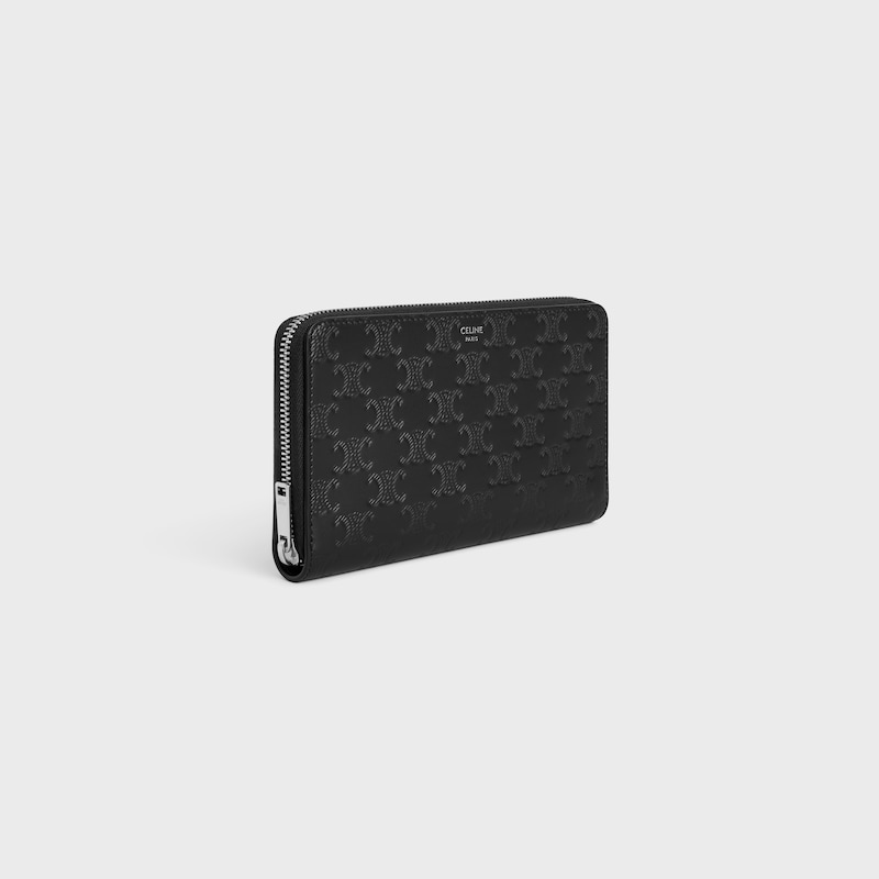 LARGE ZIPPED ORGANIZER IN CALFSKIN WITH TRIOMPHE EMBOSSED - BLACK - WALLETS - 1 | CELINE