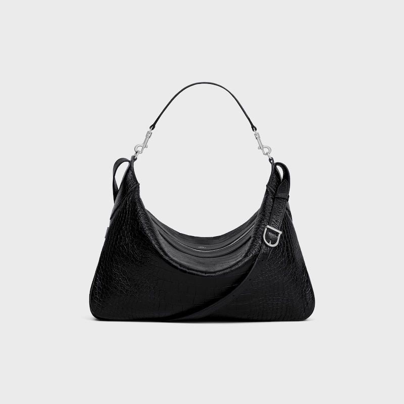 Large Strap Romy IN CROCODILE EMBOSSED DEERSKIN - BLACK - TRAVEL BAGS - 1 | CELINE