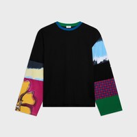 long sleeved t-shirt IN cotton jersey - BLACK / MULTICOLOR -  - 1 | CELINE