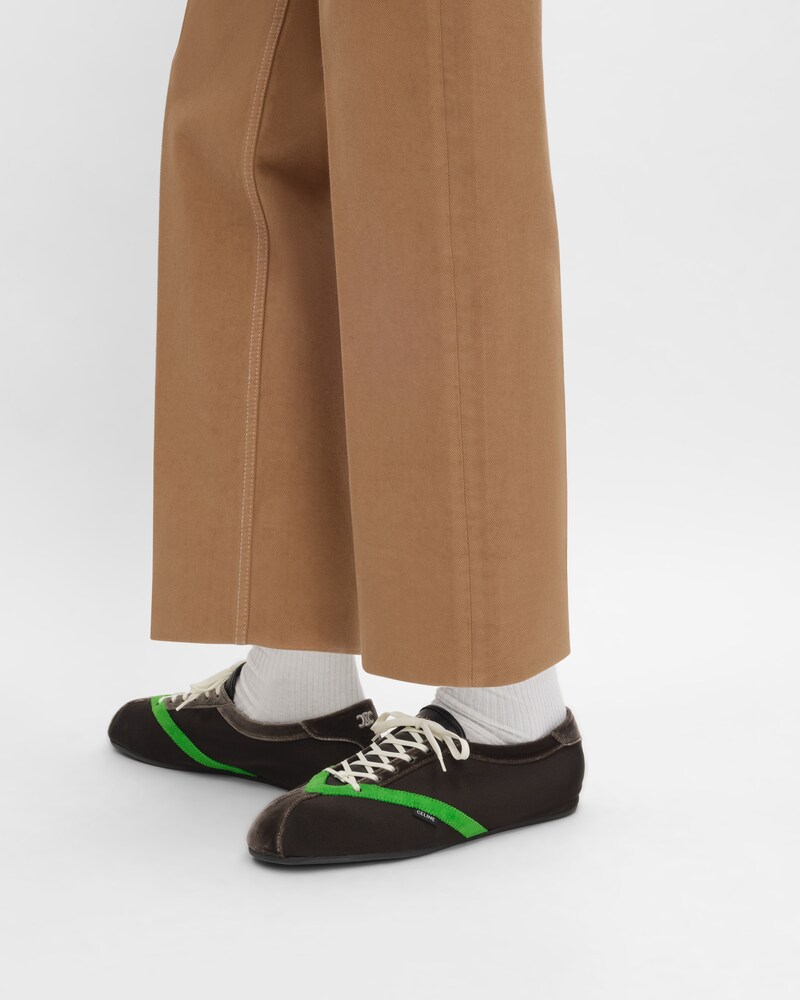 THE FLAT SNEAKER IN GROS GRAIN, VELVET, SUEDE GOATSKIN AND LAMBSKIN - BROWN / BRIGHT GREEN -  - 1 | CELINE