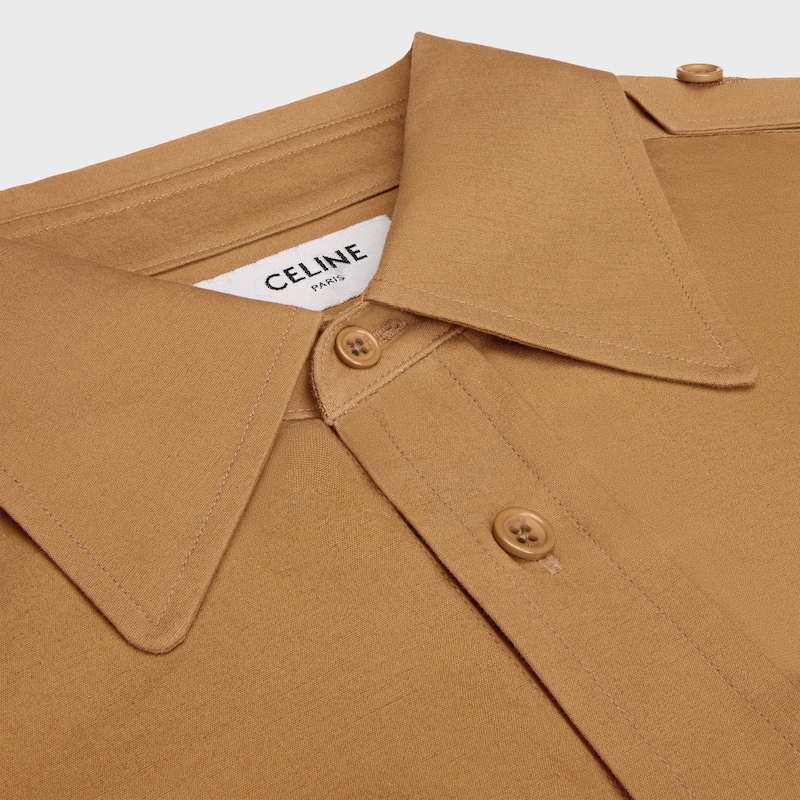 CAMISA CORTA DE ALGODÓN Y TEJIDO DE LINO - CASTAÑO -  - 1 | CELINE