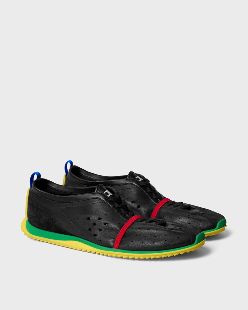 SOFT SNEAKER IN STRETCH LAMBSKIN, SUEDE CALFSKIN AND LAMBSKIN - BLACK/BRIGHT YELLOW/GREEN -  - 1 | CELINE