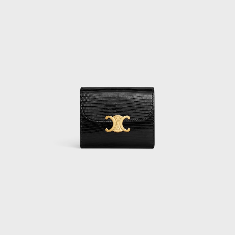 Small Flap Wallet TRIOMPHE IN lizard - BLACK - WALLETS - 1 | CELINE