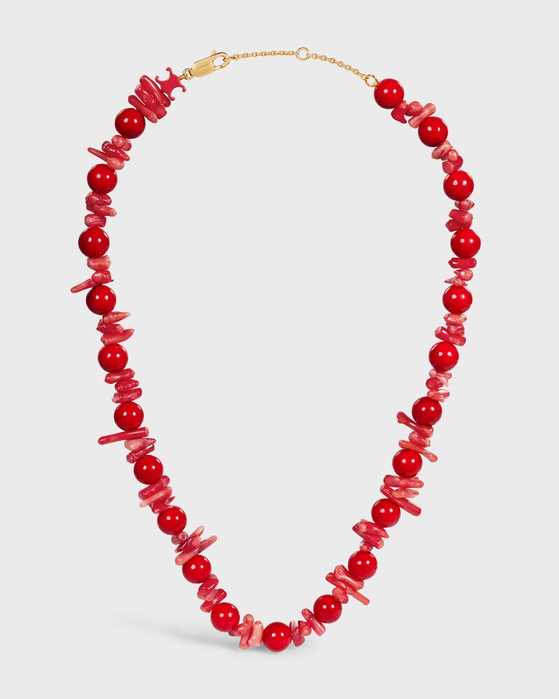 ÉTÉ CELINE BEADS NECKLACE IN CORAL, CALCITE, VARNISH AND BRASS WITH GOLD FINISH - RED - NECKLACES - 1 | CELINE