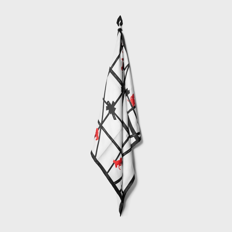 square IN ELEPHANT SILK TWILL - OPTIC WHITE/RED/BLACK -  - 1 | CELINE
