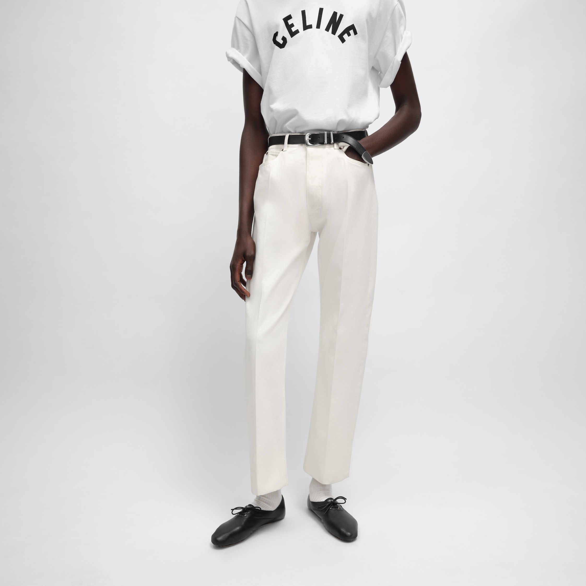BOYFRIEND JEANS 001 IN COTTON DENIM - WHITE HEAVY STONE WASH | CELINE