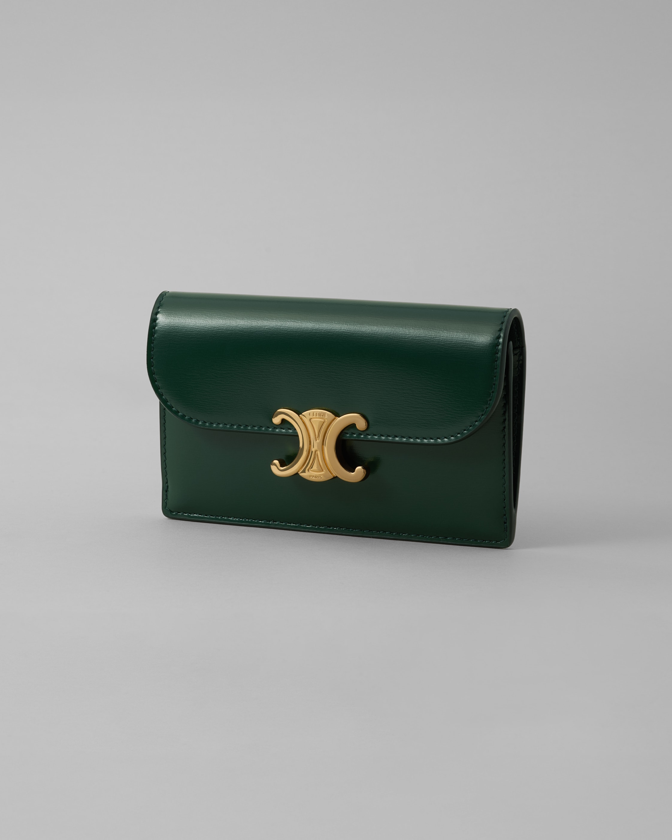 LONG CARD HOLDER WITH FLAP TRIOMPHE IN Shiny calfskin - PINE | CELINE