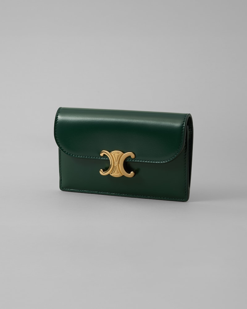 LONG CARD HOLDER WITH FLAP TRIOMPHE  IN Shiny calfskin - PINE - CARD HOLDERS - 1 | CELINE